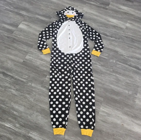 Black Polka Dot Duck JB Pajama Onesie - Picture 1 of 5